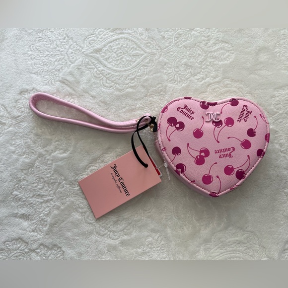 Juicy Couture Handbags - NEW Juicy Couture Heart Valentine Zip Around Coin Purse Light Pink Cherry VIRAL